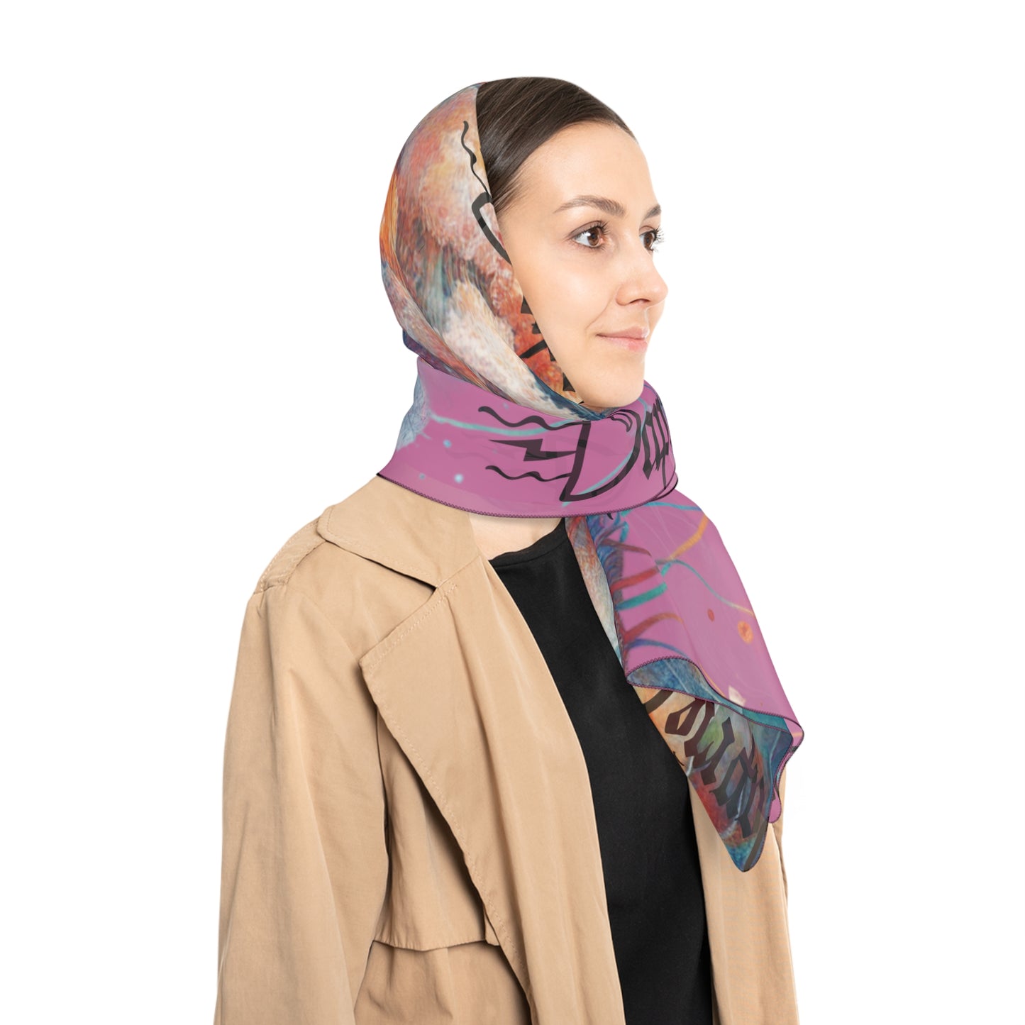 Artistic Jellyfish Poly Scarf - Stylish Accessory for Ocean Lovers
