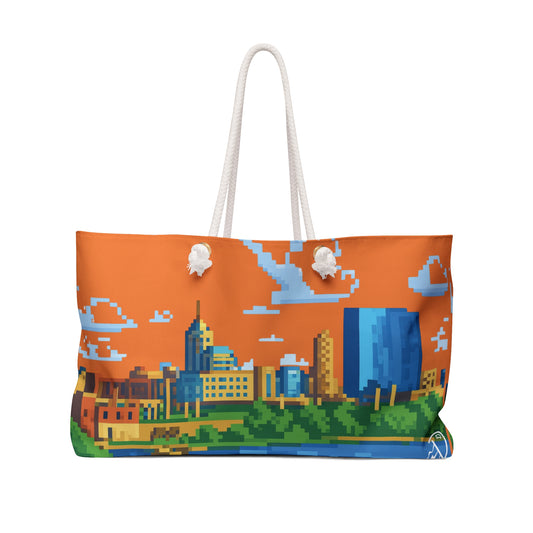 Pixel City Weekender Bag — Retro 8-Bit Skyline Travel Tote