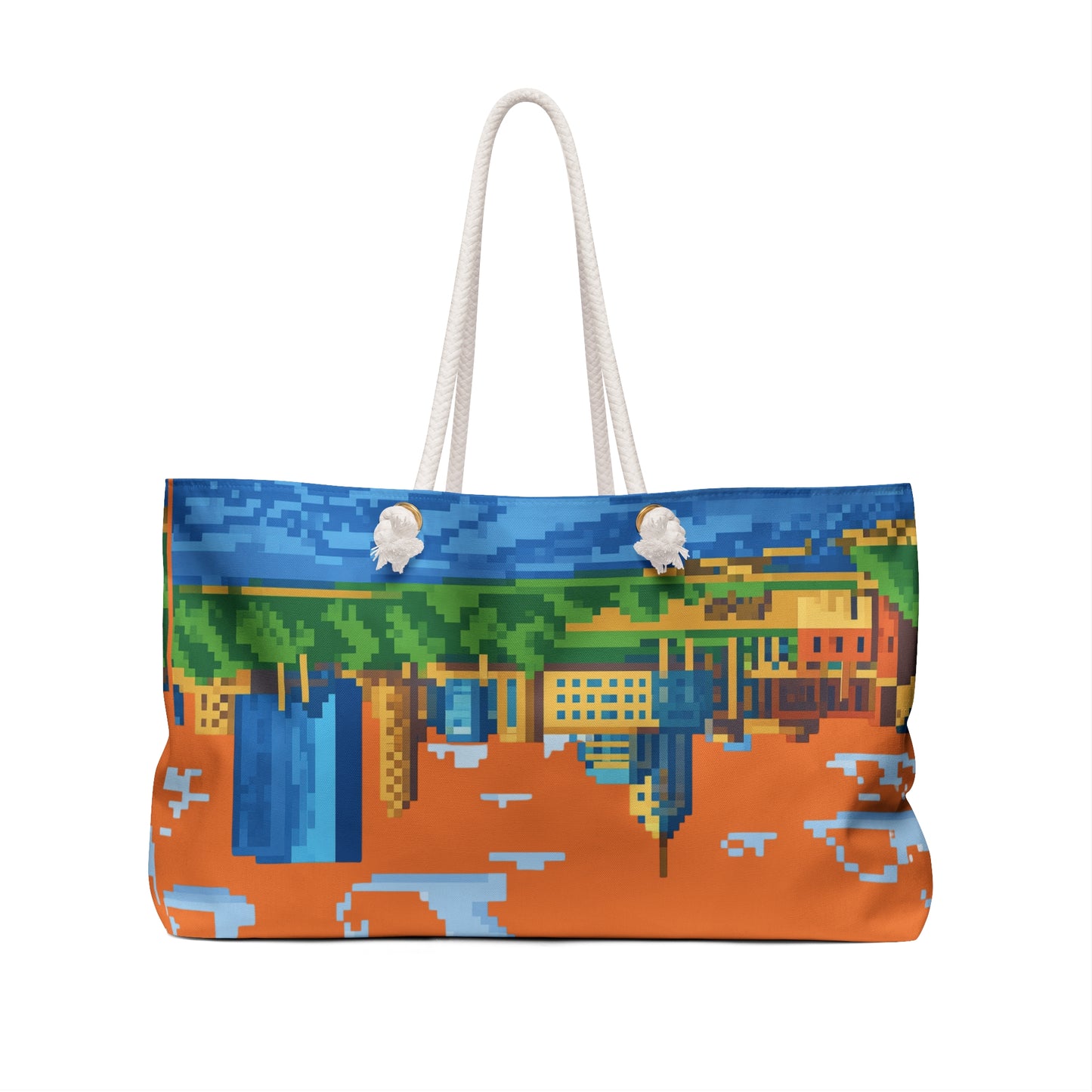 Pixel City Weekender Bag — Retro 8-Bit Skyline Travel Tote